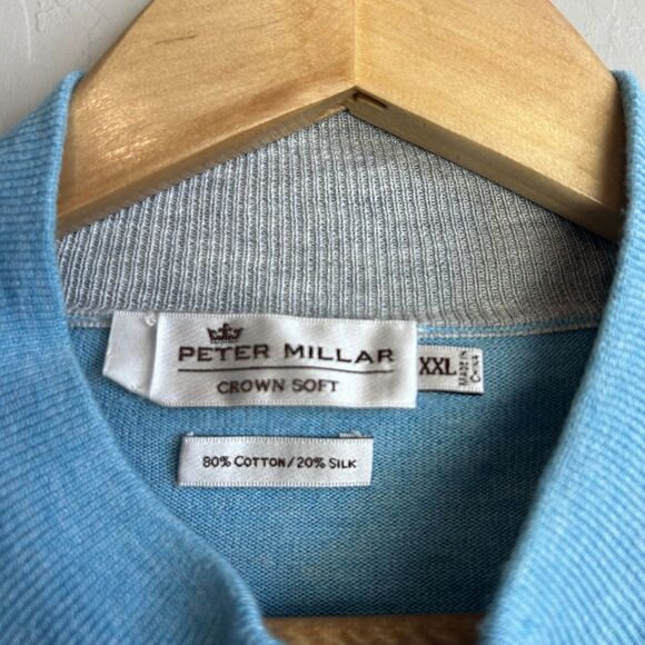 Peter Millar Crown Soft Sweater Men's XXL Blue Quarter Zip Cotton Silk Adult - Picture 4 of 5